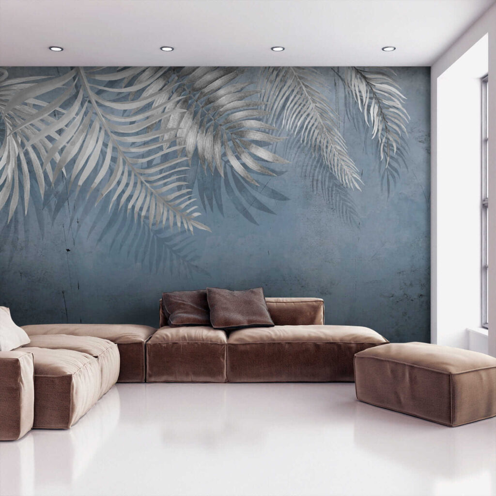 Blue background with silver leaves