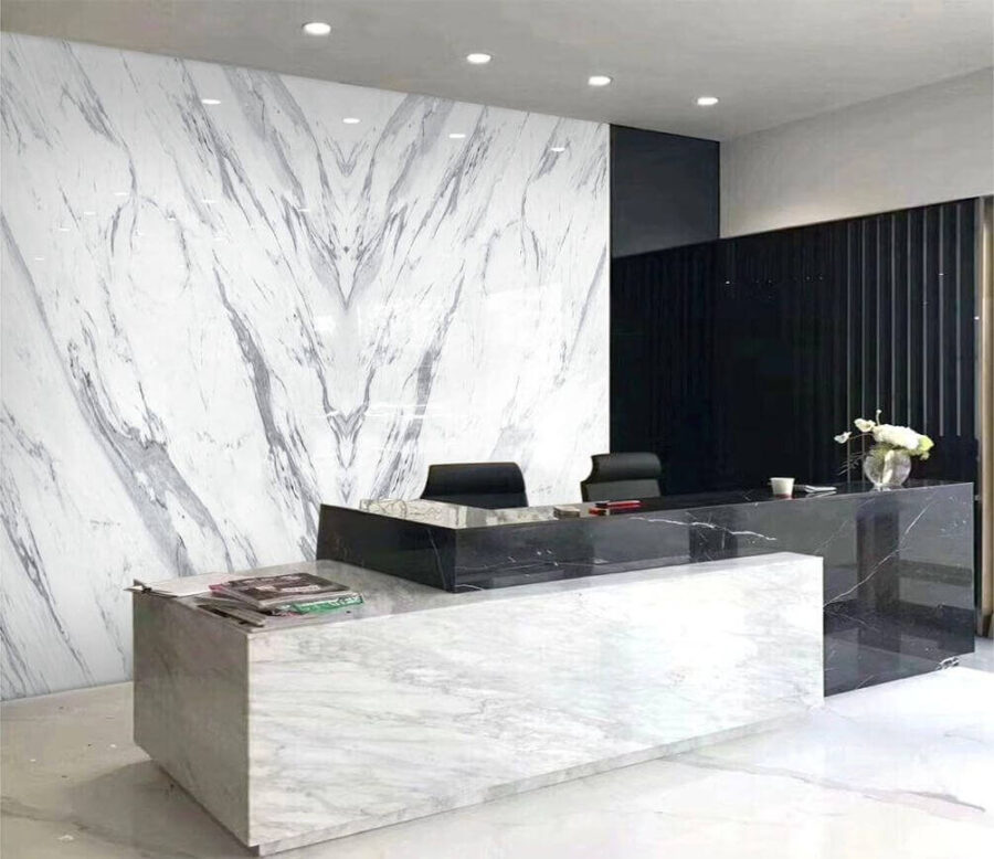 White marble surface with black lines