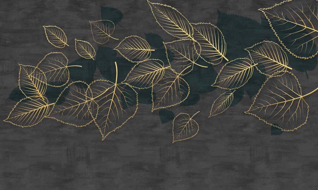 Drawing of leaves on a black background Drawing of leaves on a black background