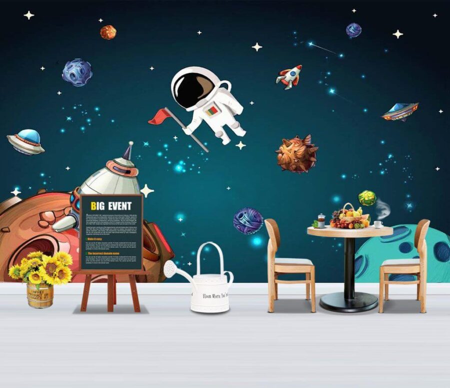 Cartoon space scene with planets and stars u13898pir1m 900x775 - Cartoon space scene with planets and stars - tegory