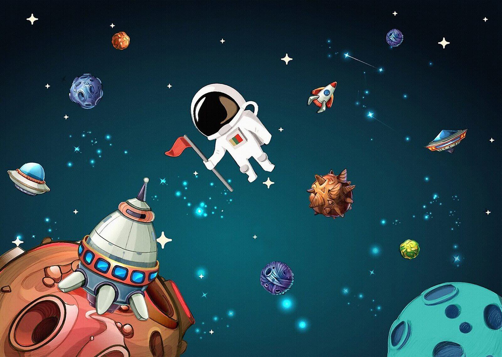 u13898p - Cartoon space scene with planets and stars - tegory