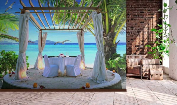 Table set up on a beach Table set up on a beach
