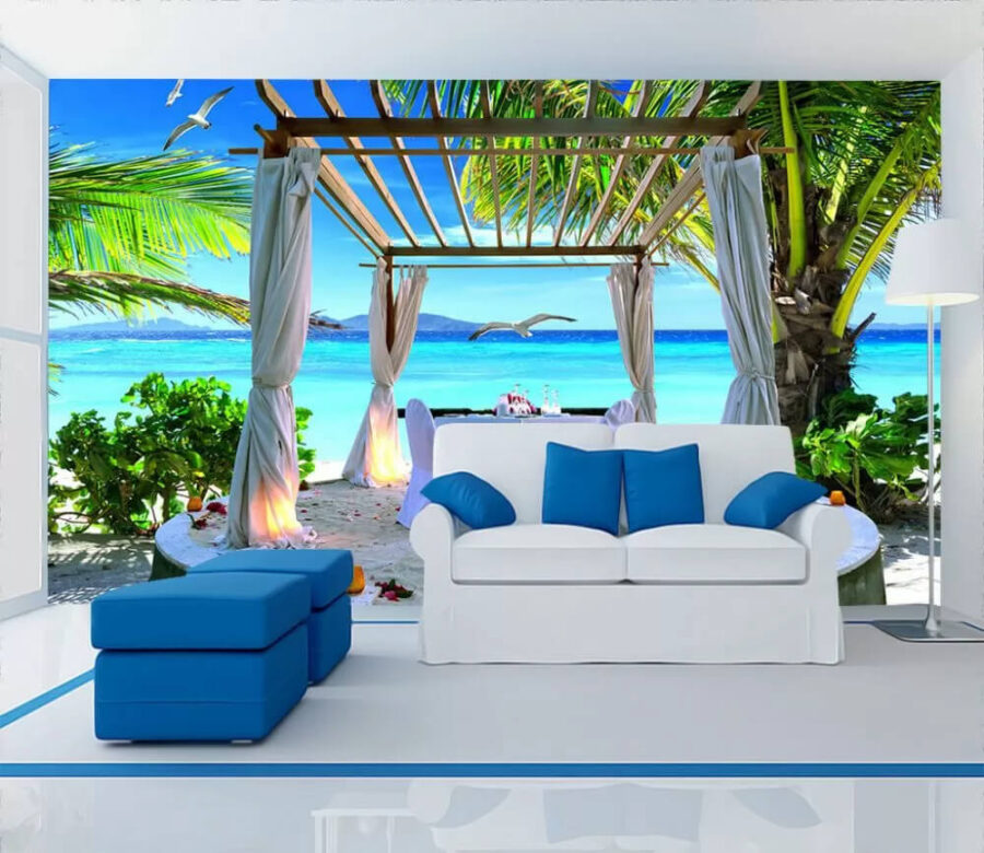 Table set up on a beach Table set up on a beach
