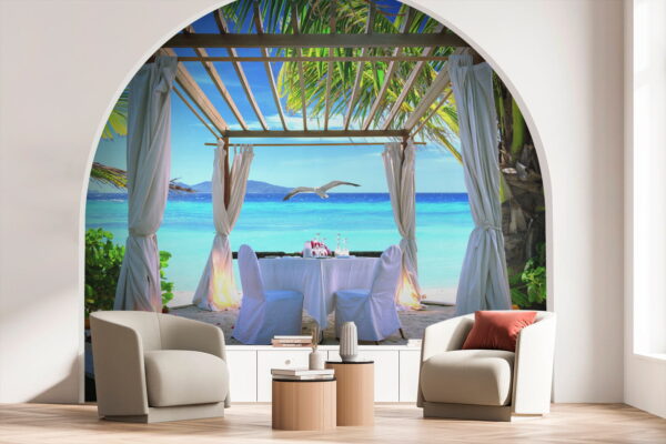 Table set up on a beach Table set up on a beach