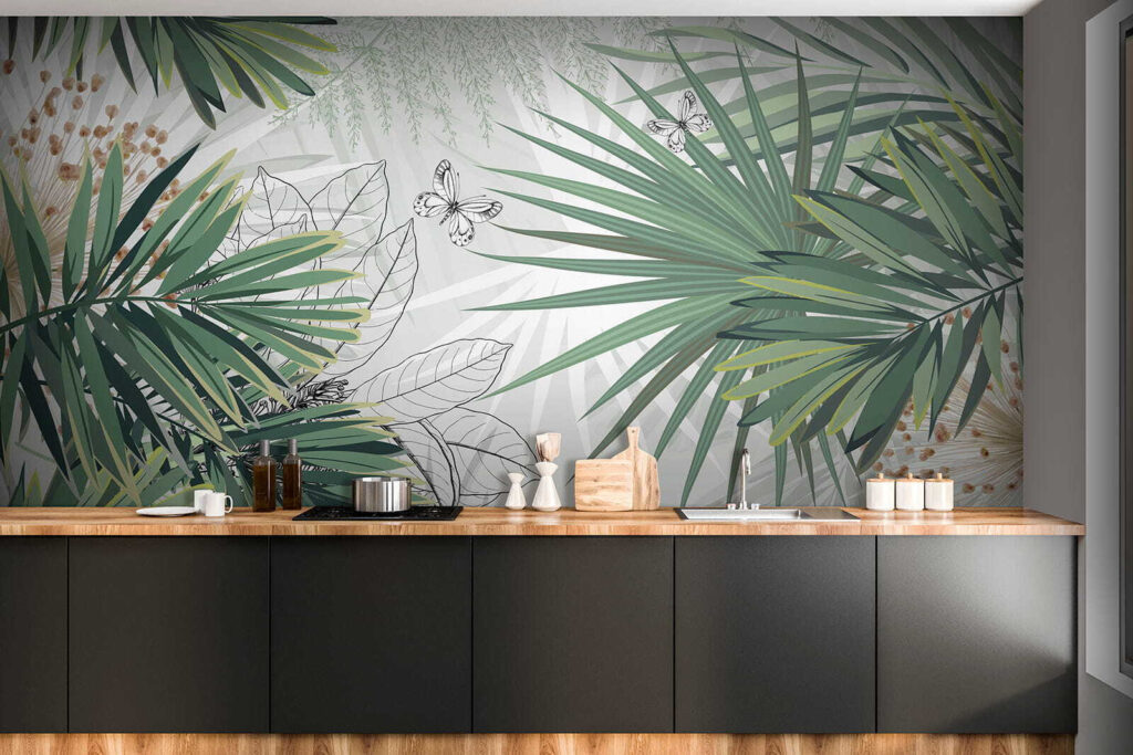 Tropical foliage with delicate butterflies Tropical foliage with delicate butterflies