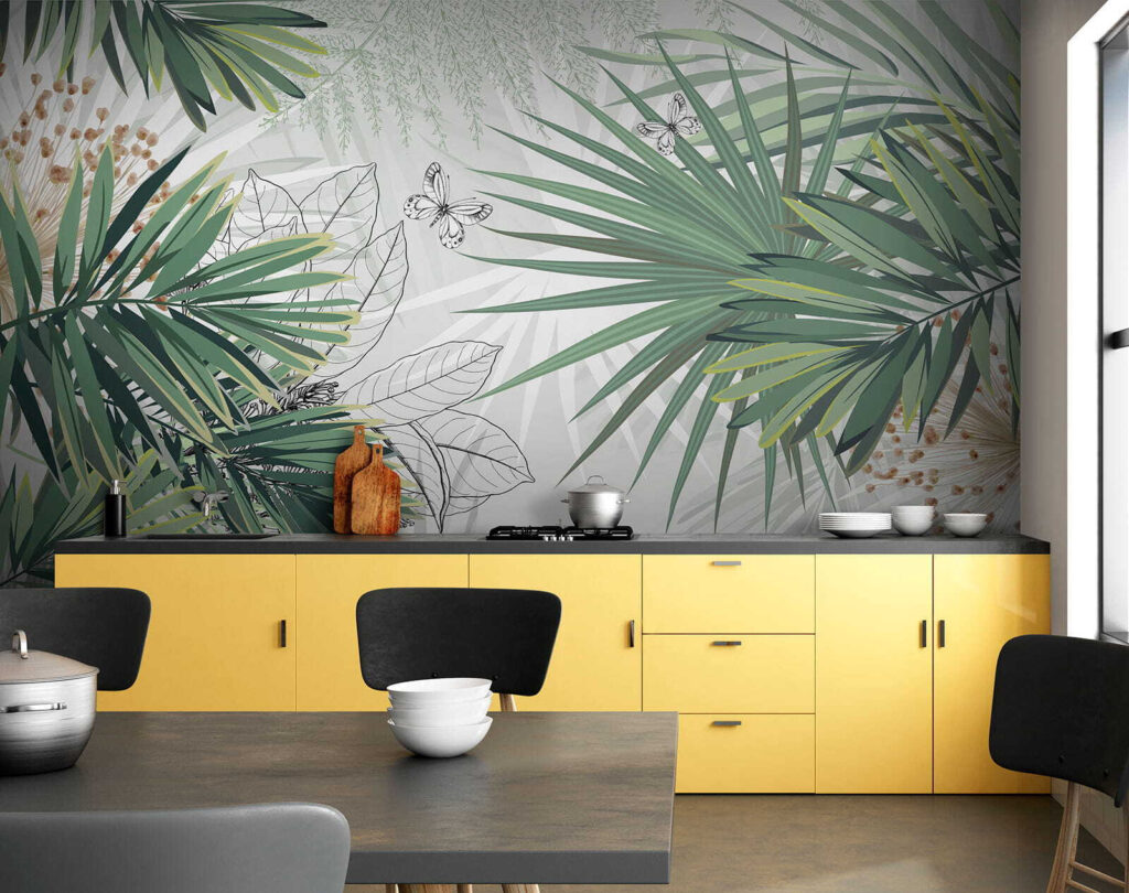 Tropical foliage with delicate butterflies Tropical foliage with delicate butterflies