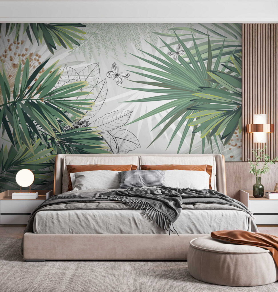 Tropical foliage with delicate butterflies Tropical foliage with delicate butterflies