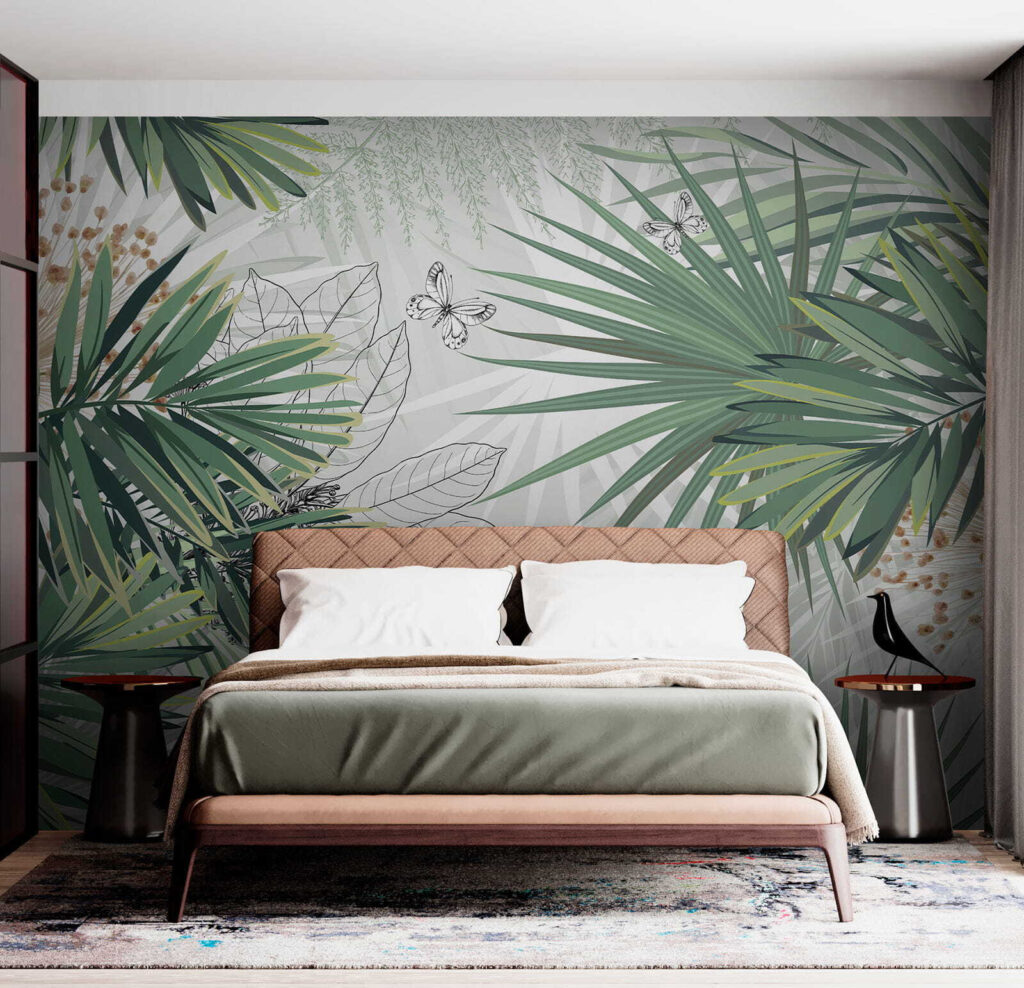 Tropical foliage with delicate butterflies Tropical foliage with delicate butterflies