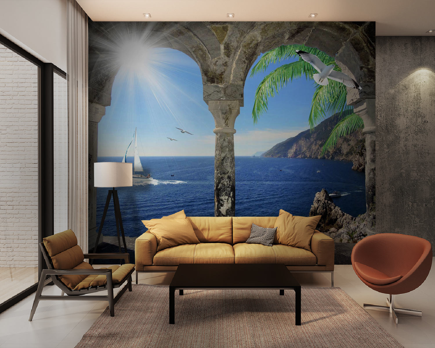 u12665pig28m - View of the ocean from a stone archway - tegory