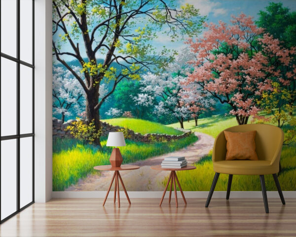 Dirt road through a grassy field with trees Dirt road through a grassy field with trees