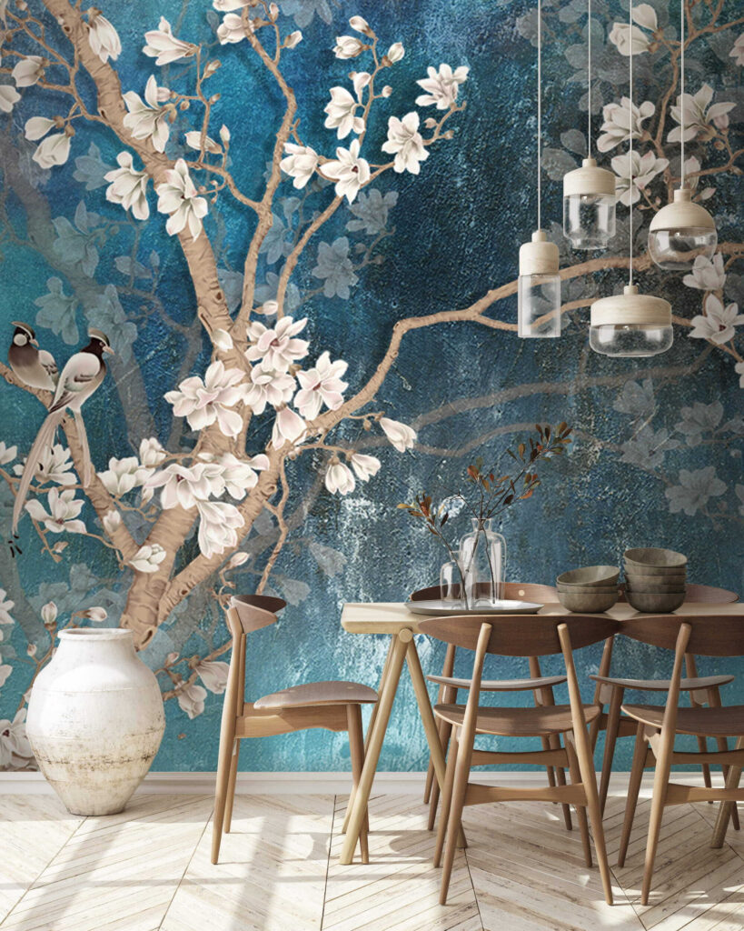 Tree branch with white flowers