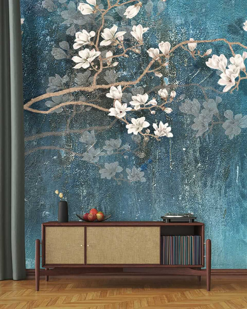 Tree branch with white flowers