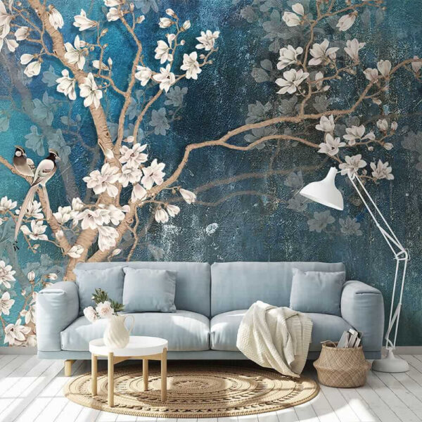 Tree branch with white flowers