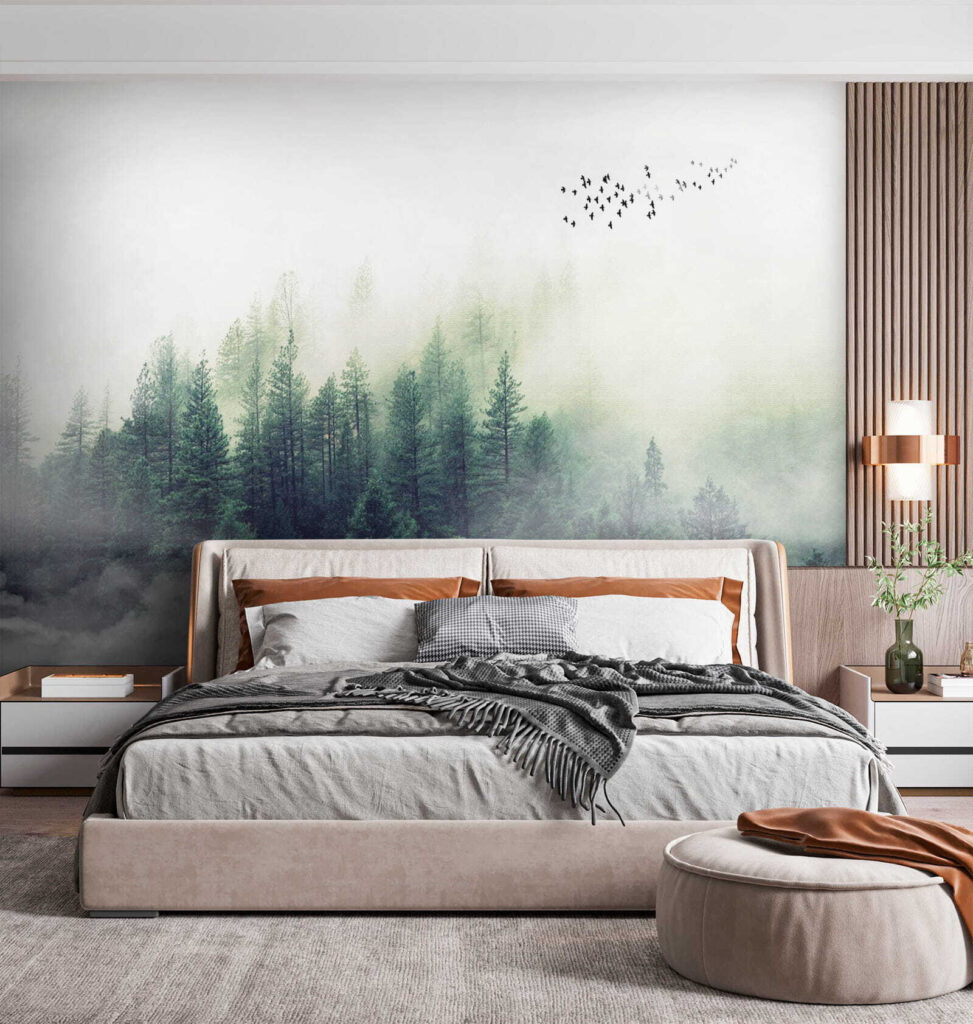 Birds flying over a forest