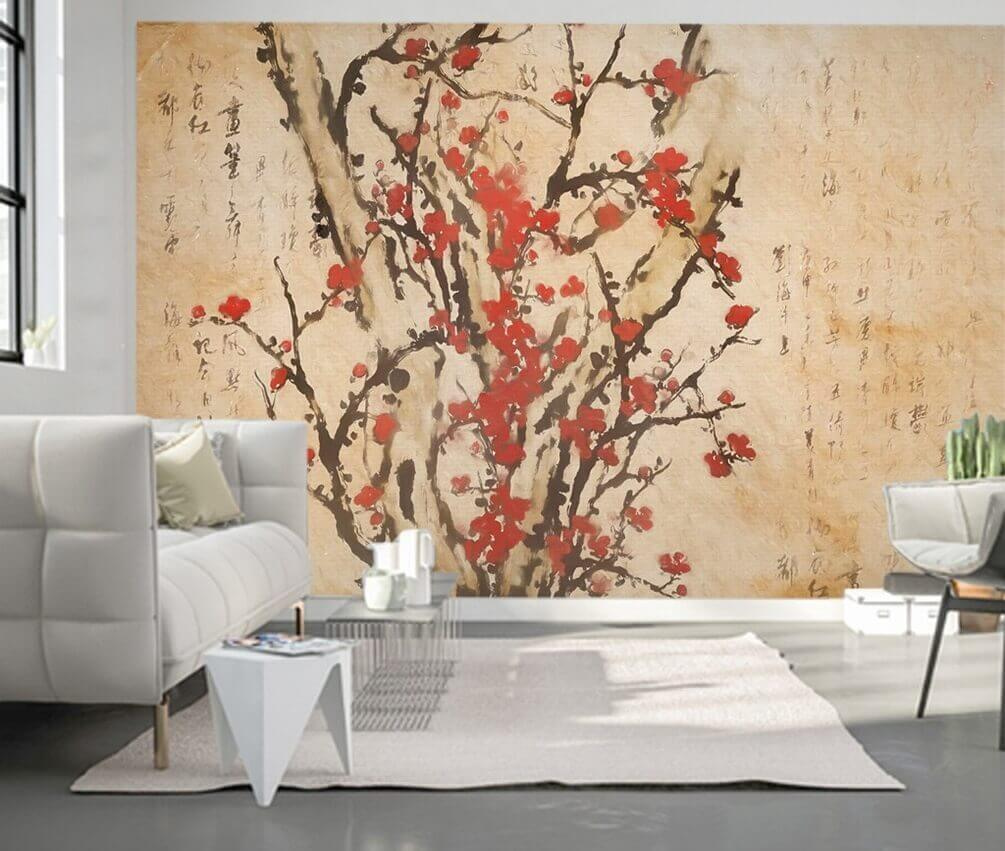 Painting of a tree with red flowers u10425pig2 - Painting of a tree with red flowers - tegory