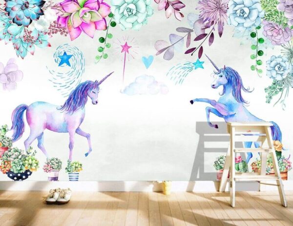 Watercolor unicorns and flowers Watercolor unicorns and flowers