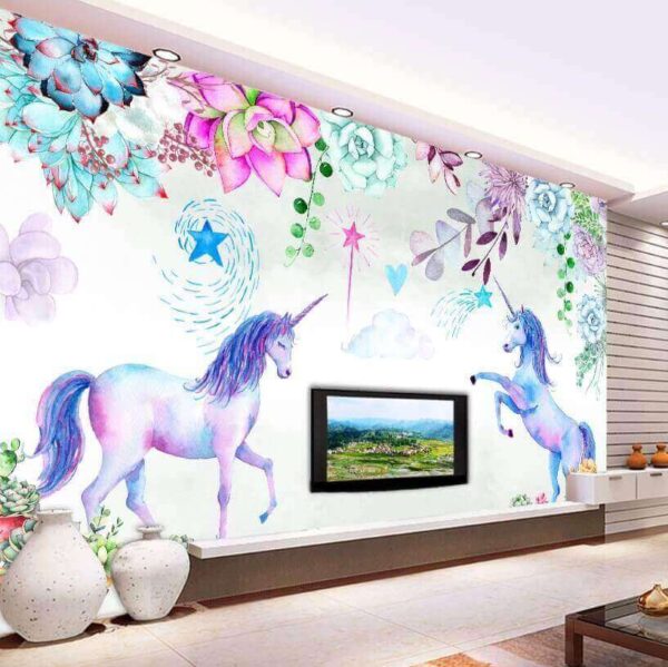 Watercolor unicorns and flowers Watercolor unicorns and flowers