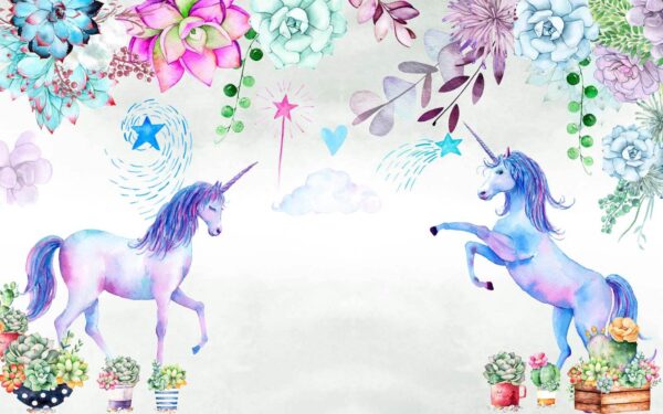 Watercolor unicorns and flowers Watercolor unicorns and flowers