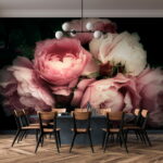 Pattern of butterflies and dots Wall murals Group of pink and white roses