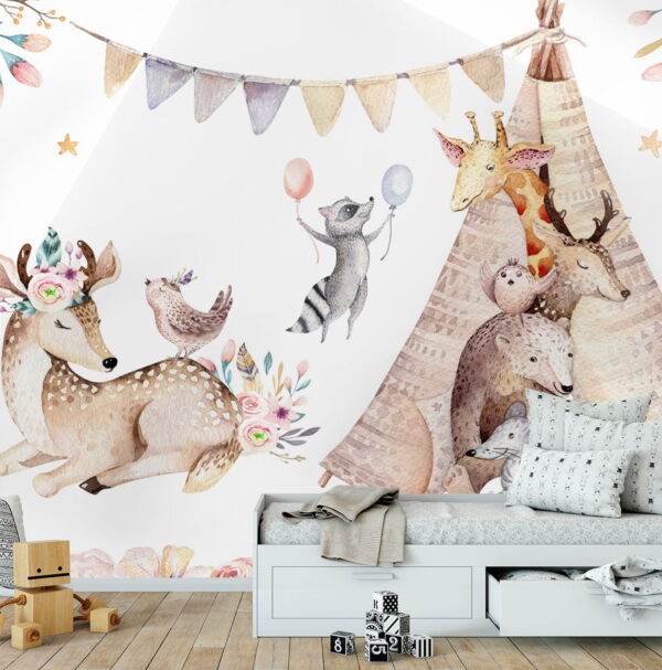 Group of animals with a teepee Wall murals Group of animals with a teepee