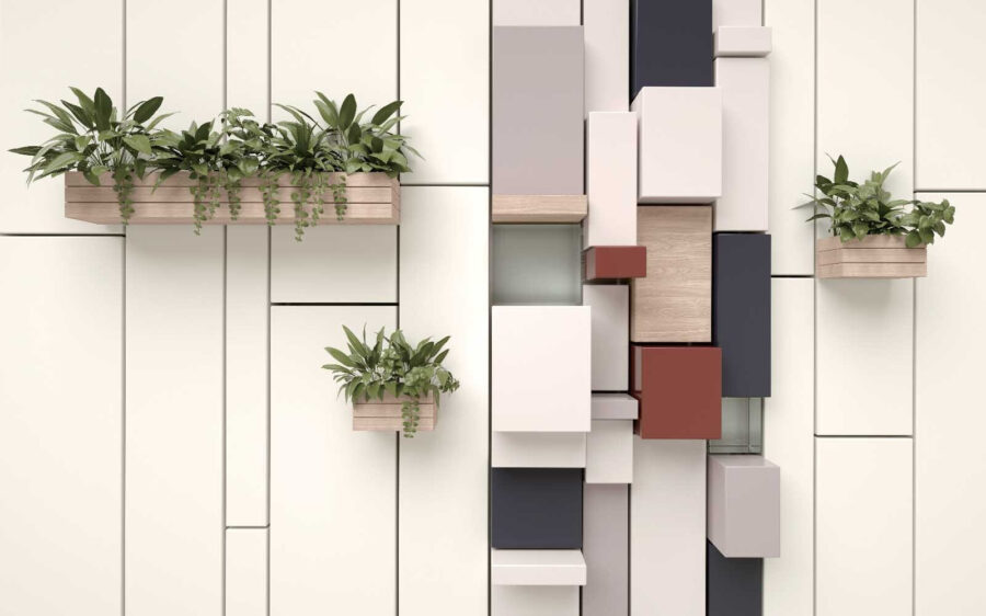 Wall with plants and boxes