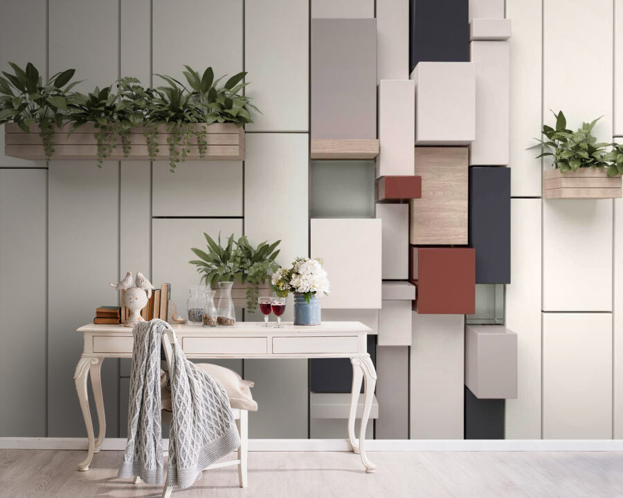 Wall with plants and boxes