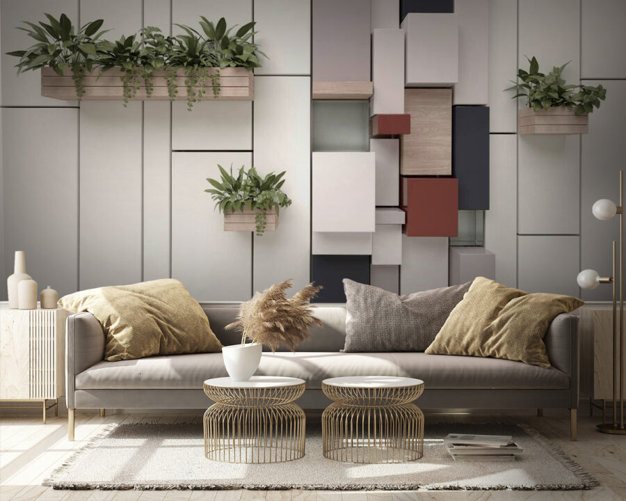 Wall with plants and boxes