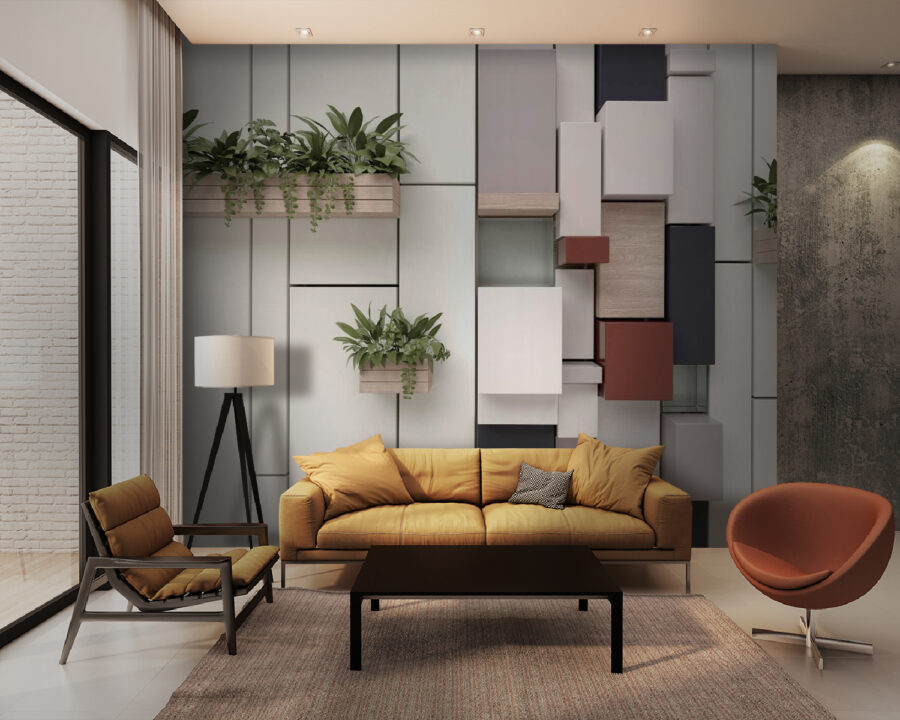 Wall with plants and boxes