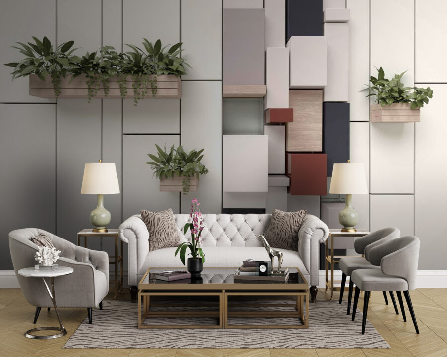 Wall with plants and boxes