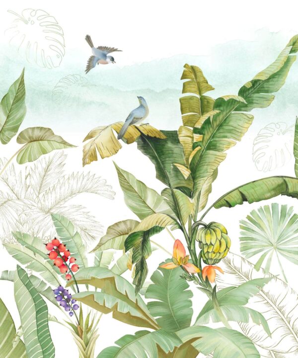 Painting of a banana tree and birds Painting of a banana tree and birds