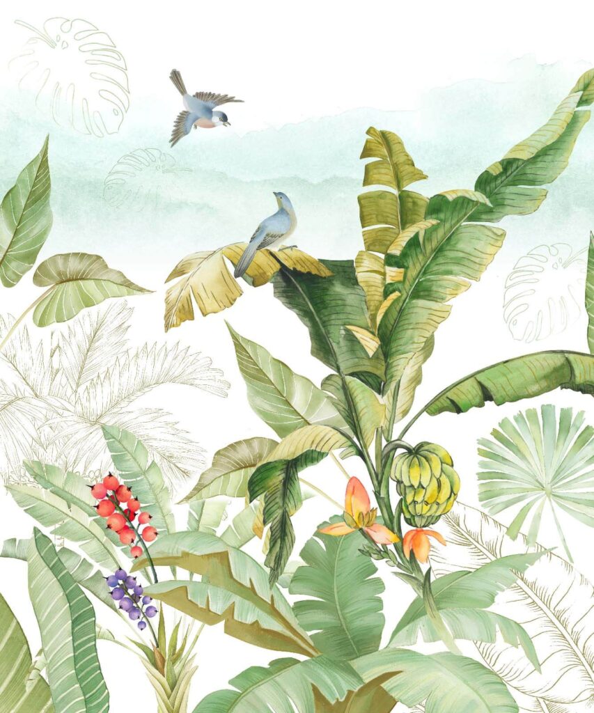 Painting of a banana tree and birds Painting of a banana tree and birds