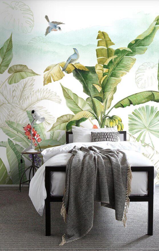 Painting of a banana tree and birds