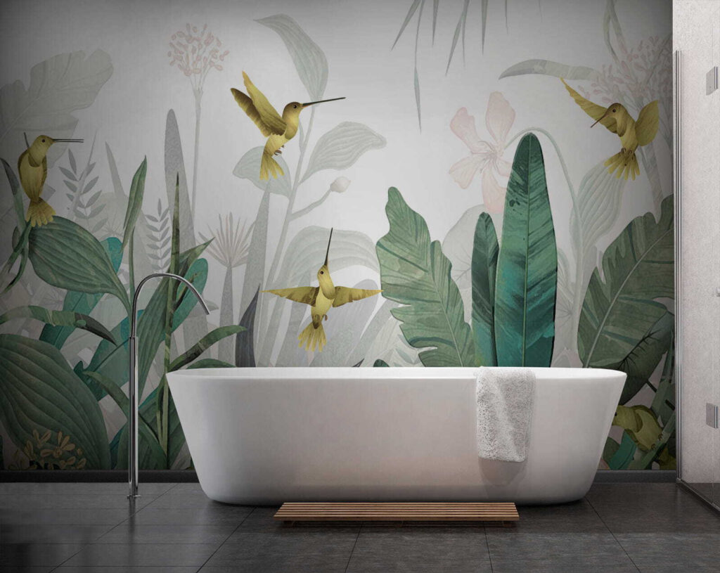 Hummingbirds flying over plants