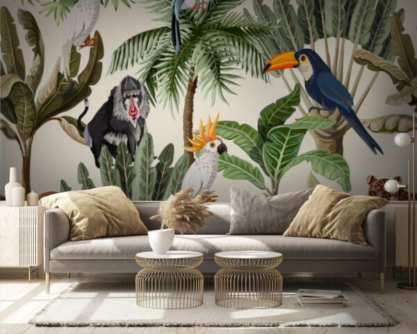 Wall murals Wall murals Pattern of tropical plants and birds (SKU: u01945)