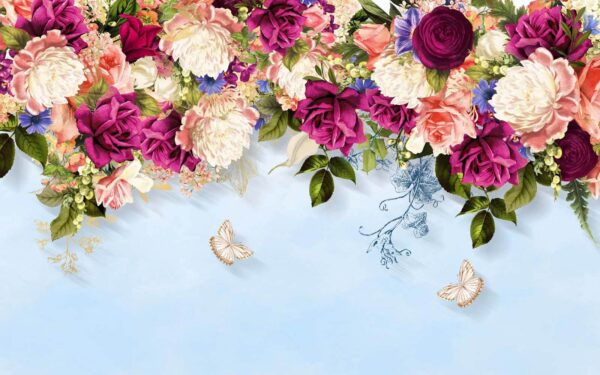 Group of flowers with butterflies u02081p 600x375 - Group of flowers with butterflies - tegory