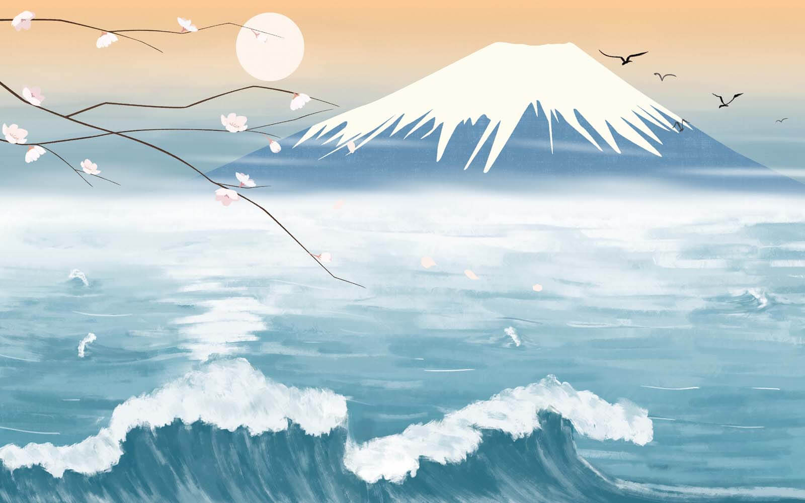 u02326p - Mountain with waves and a bird flying - tegory