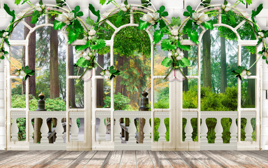 White door with white flowers and green leaves u02341p 900x563 - White door with white flowers and green leaves - tegory