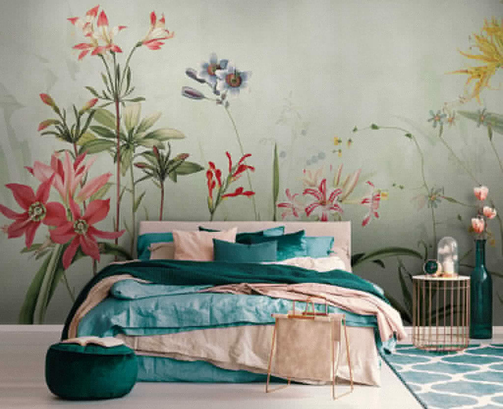 Vibrant flowers in soft green hues