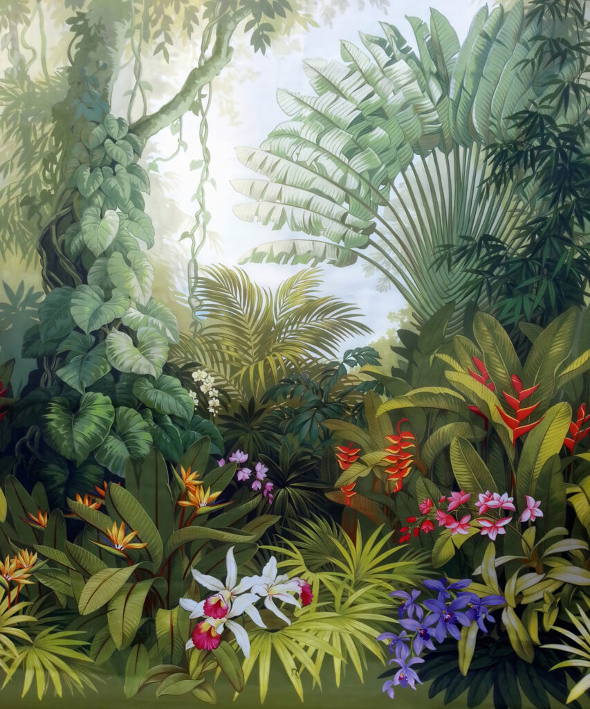 Painting of a forest with flowers Painting of a forest with flowers