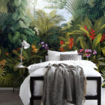 Wall murals Painting of a forest with flowers