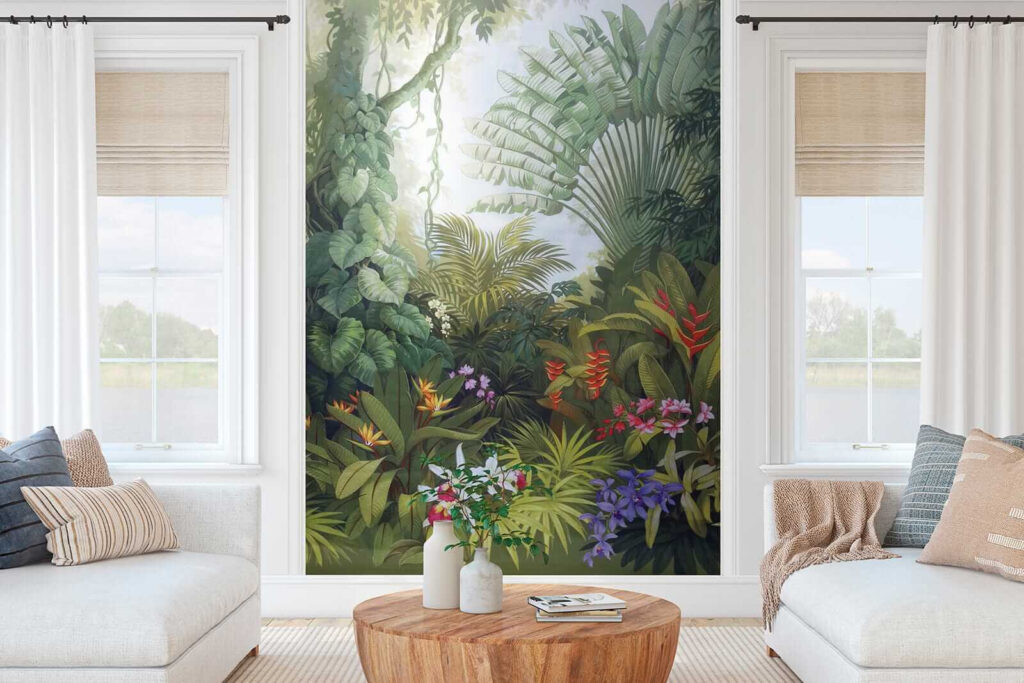 Painting of a forest with flowers Painting of a forest with flowers