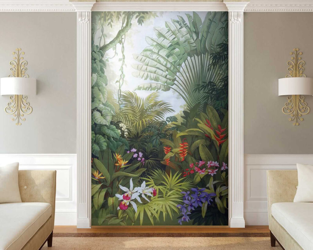 Painting of a forest with flowers Painting of a forest with flowers