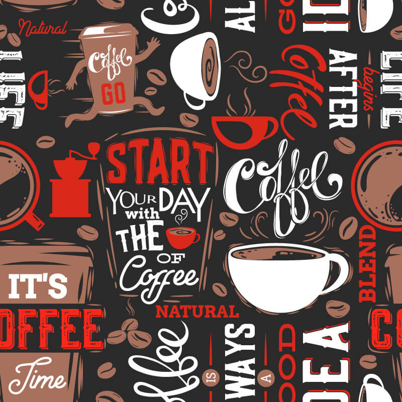 Pattern of coffee cups and coffee beans