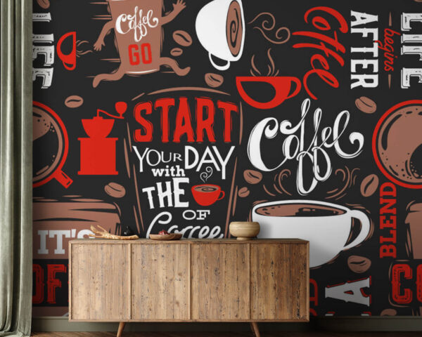 Pattern of coffee cups and coffee beans Pattern of coffee cups and coffee beans
