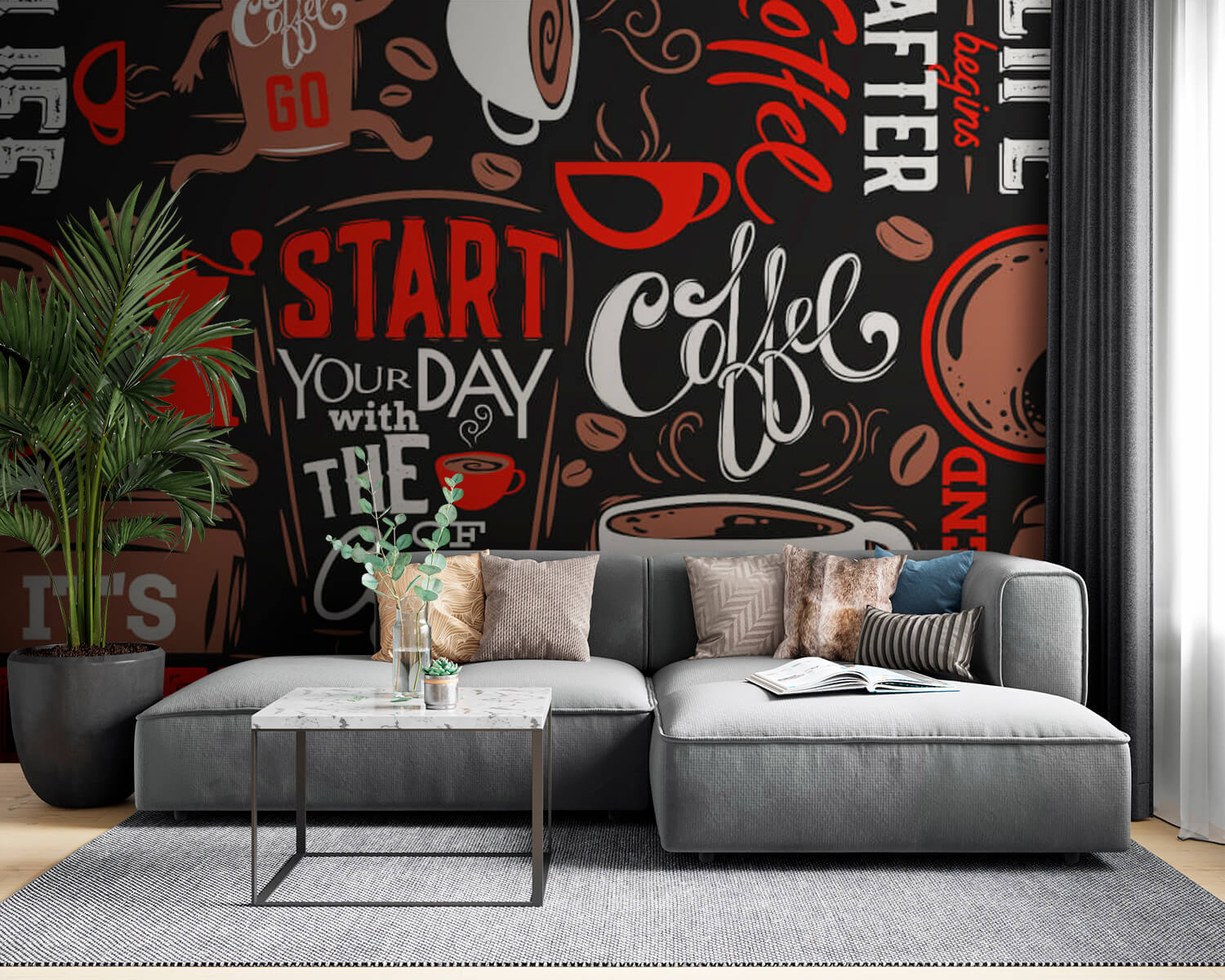 u03080pig53m - Pattern of coffee cups and coffee beans - tegory