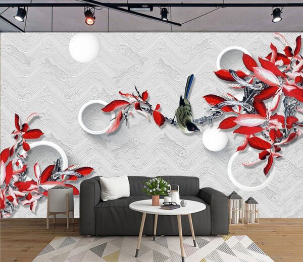 Wallpaper with a bird on a branch Wallpaper with a bird on a branch