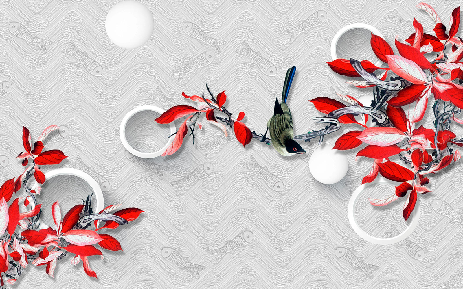 Wallpaper with a bird on a branch u05403p - Wallpaper with a bird on a branch - tegory