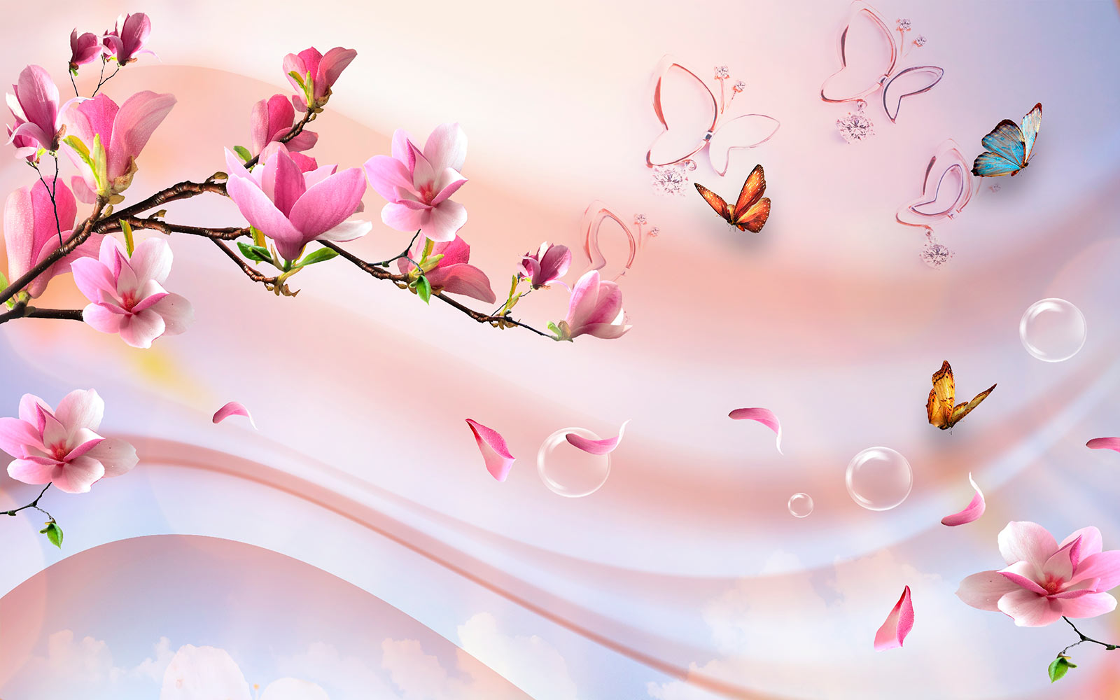 Pink flowers and butterflies u03285p - Pink flowers and butterflies - tegory