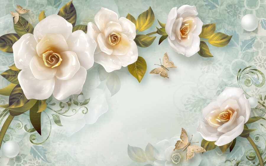 White flowers and a butterfly White flowers and a butterfly