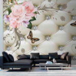 Wall murals Wallpaper with flowers and butterflies